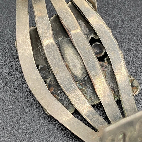 Vintage Southwest Style Silver Butterfly and Turquoise Wide Cuff Bracelet - Picture 4 of 12